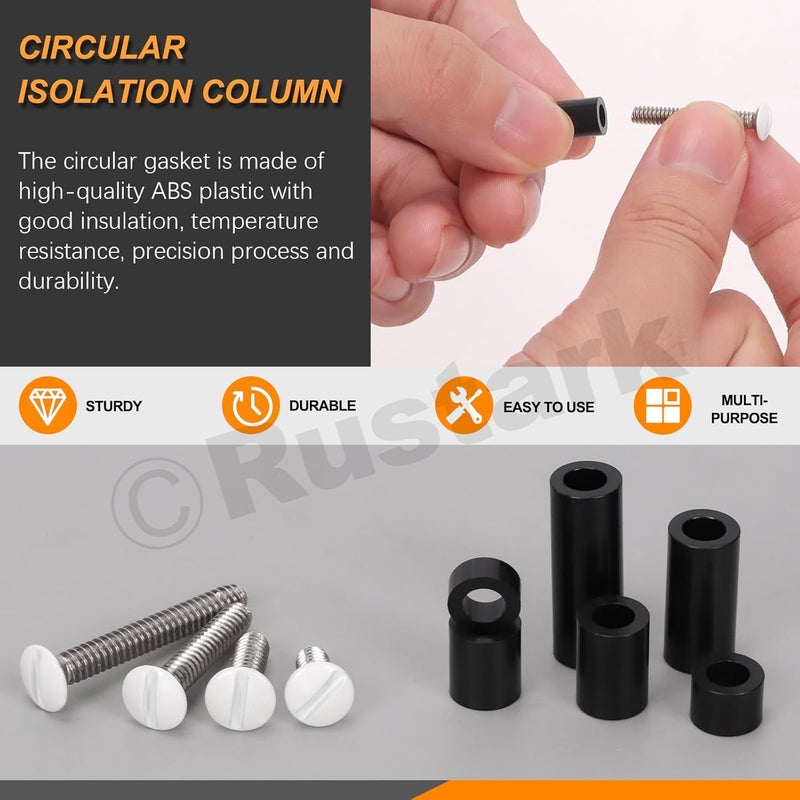 Rustark 245Pcs 6-32 White Wall Plate Screws Assortment Kit with Outlet Screws Spacers White Machine Screws Long Electrical Outlet Screws Light Plate Screws for Industrial Electricity - Image 3